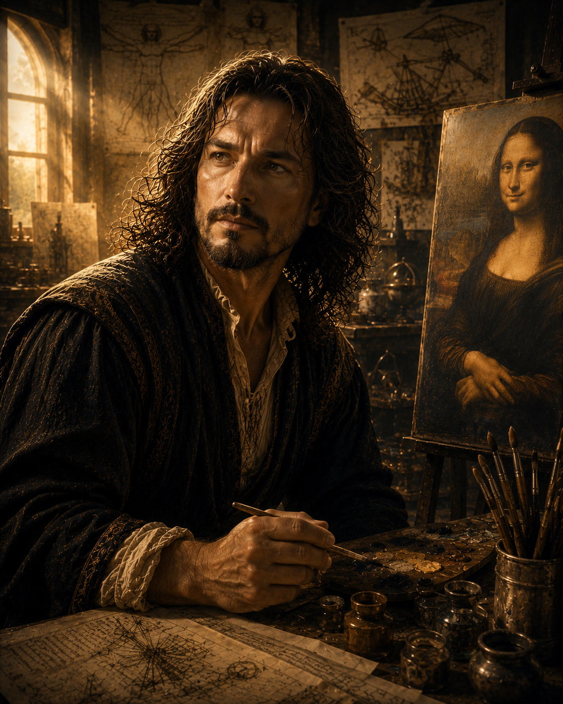 《モナ・リザ》を手元に置き、描き続けるレオナルド