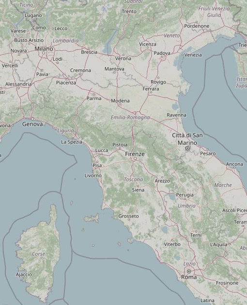 レオナルドが生きた土地の地図（イタリア中心）