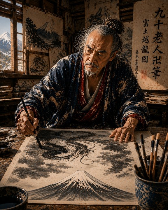 九十歳の北斎（想像図）