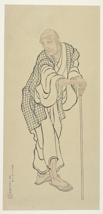 自画像 杖をつく老人