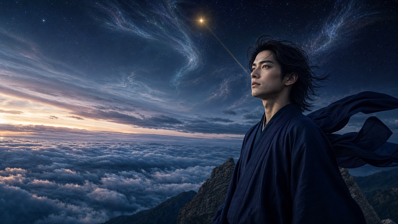 雲海の上で明星の光を受ける若き日の空海